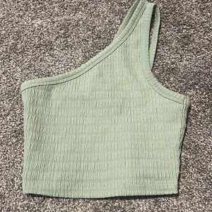 American Eagle Outfitters Green Asymmetrical Ribbed Tank Top